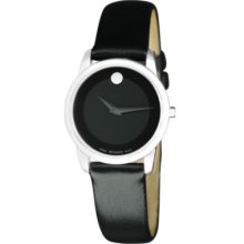 Movado Women's Museum Swiss Quartz Round Case Black Leather Strap Watch