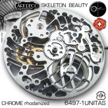 Movement Eta Unitas 6497-1, Art Deco Skeleton, Chrome Rhodanized, Small Sec. 9h