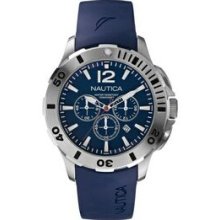 Nautica Men`s Chronograph Watch W/ Blue Resin Wristband & Blue Dial