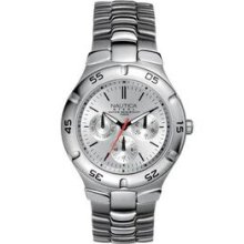 Nautica Men`s Chronograph Watch W/ Silver Stainless Band & Matching Face