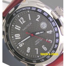 Nautica Men Watch Quartz Mvt.steel Leather Wr N08521g $save$ Authentic