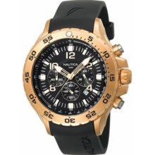 Nautica Mens NST Chronograph Stainless Watch - Black Rubber Strap - Black Dial - N18523G