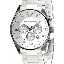 New Emporio Armani Mens White Chronograph Watch Ar5859