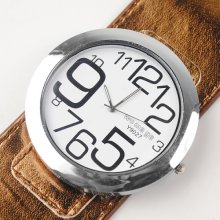 NEW Girls Boys Women Men's Big Round Quartz Leather Belt Wrist Watch