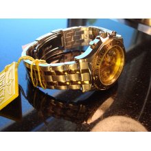 New Invicta Mens 18 K 2 Tone Gold Ion And Silver Plated With Gold Dial Rare