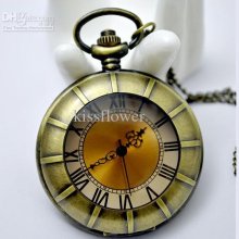 New L Size Bronze Sun Design Pocket Watch Necklace ,quartz Watch&