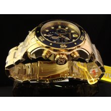 New Men Invicta Rare 0073 S.S. Master Of The Oceans 18 K Gold Plated W Blue Dial