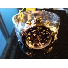 New Mens Invicta 18 K Gold Plated 2 Tone Scuba Pro Diver Swiss Chrono Msrp $595