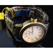 New Mens Invicta Swiss Quartz 18 K Gold Plated & Black Ceramic Watch / White Dial