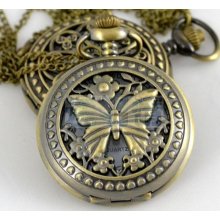 New. The Retro Butterfly Series Butterfly Flower Hollow Pocket Watch