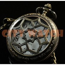 New Vintage Hollow Out Window Grille Golden Color Pocket Watch Sweater Chain Watch
