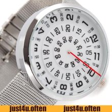 Newest Fashion Silver Steel Turntable Dial Womens Mens Lover Style Quartz Watch