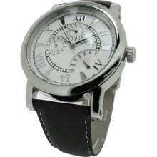 Nice Italy Mens Classico Fronti Stainless Watch - Black Leather Strap - Silver Dial - NICW1038CLF021002