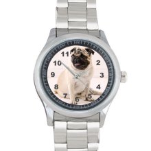 Nice pupy dog pug Watch stainless band silver wrist watches men watch / custom - Silver - Stainless Steel - Adjustable