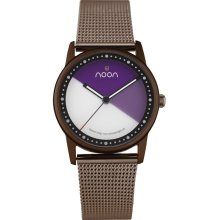 Noon Copenhagen Womens The Changer 45 Analog Stainless Watch - Brown Mesh Bracelet - Purple Dial - 45-005M7