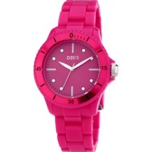 Oasis Women's Quartz Watch With Pink Dial Analogue Display And Pink Plastic Bracelet B672