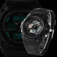 Ohsen Lcd Dual Time Date Digital Analog Black Rubber Sport Watch Koo_titina