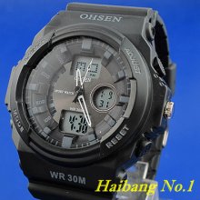 Ohsen Mens Waterproof Digital Quartz Led Alarm Date Military Black Sport Watch