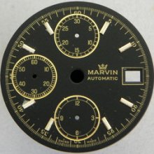 Original Marvin Black Chronograph Watch Dial Valjoux 7750 Day Date Faded