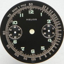 Original Vintage Helios Military Black Chronograph Watch Dial Landeron 50's