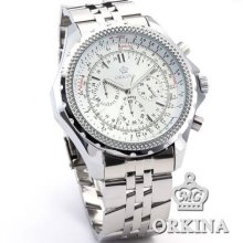 Orkina Luxury White Dial 24 Hour Display Stainless Steel Case Quartz Sport Watch