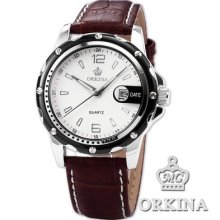 Orkina White Dial Brown Leather Date Men Sport Wrist Quartz Watch Dailyetrade