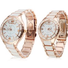 Pair of Alloy Analog Casual Quartz Couple Watches (Gold-White)