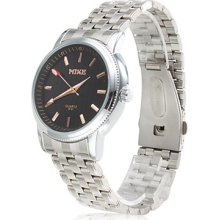 Pair of Alloy Analog Couple Quartz Watches with Black Face (Silver)