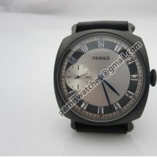 Parnis 44mm Pvd Case Manual Wind White Dial Blue Marks Mens Asia 6497 Watch