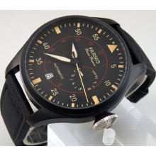 Parnis Pvd Case Luminous Marks Power Reserve Black Dail Automatic Watch 375b