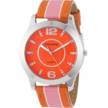 Pedre 0090Sox Pink Orange Striped Women'S 0090Sox Pink Orange Striped Grosgrain Strap Silver-Tone Watch
