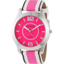 Pedre 0090Spx Pink White Black Women'S 0090Spx Pink White Black Grosgrain Strap Silver-Tone Watch