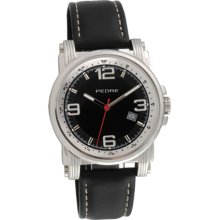 Pedre Men's Watch with Black Padded Cowhide Leather Strap