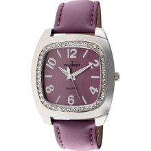 Peugeot 310Pr Women'S 310Pr Silver-Tone Swarovski Crystal Accented Purple Leather Strap Watch