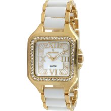 Peugeot Women's Goldtone Crystal-accented Watch (Peugeot Swarovski Rose Gold White Acrylic Watch)