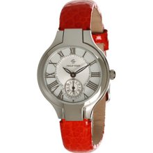 Philip Stein Mini Round Watch On Red Grainy Calf Strap Watches : One Size