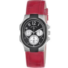 Philip Stein Watches Women's Chronograph Black Dial Red Alligator Leat