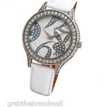 Playboy White Dial & Strap Leather Beautiful Women's Analogue Watch- Bpb-0013-c