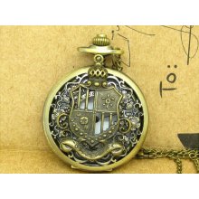 Pocket watch collection of antique Necklace Pendant inlaid hollow pattern Harry Potter academy Vintage Copper bronze personality movie gift