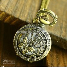 Pocket Watch Vintage Jewelry Alloy Chains Antique Brass Necklace 10x