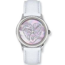 Postage Stamp Pink Hearts White Leather Band Watch Ps163