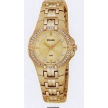 Pulsar Ladies` Crystal Watch W/ Goldtone Bracelet