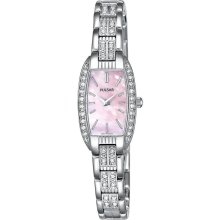 Pulsar PEG987 Ladies Dress Watch w Pink Mother of Pearl Dial & Inlaid Crystals