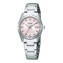 Pulsar Quartz Ladies 26mm Pink Dial Stainless Steel Dress Watch PXT809 New