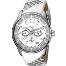 Puma Race Cat Multifunction Lady's Watch With Crystals - White And Silver