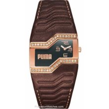 Puma Temptation Crystals - Rose Gold-Tone - Brown Face & Leather Strap PU23277.0219.044