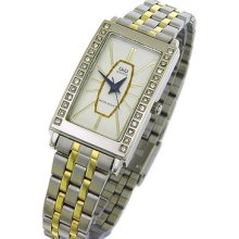 Q&q Ladies Silver & Gold Tone Square Bracelet Analog Watch With Crystal