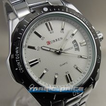 Quartz Hour Dial Date Day Clock Black Silver Sport Men Steel Wrist Watch A228