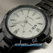 Quartz Hour Dial Date Day Water Black White Sport Men Steel Wrist Watch A226