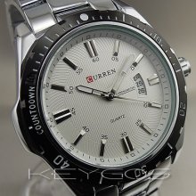 Quartz Hour Dial Date Day Clock Black Silver Sport Men Steel Wrist Watch Wv228